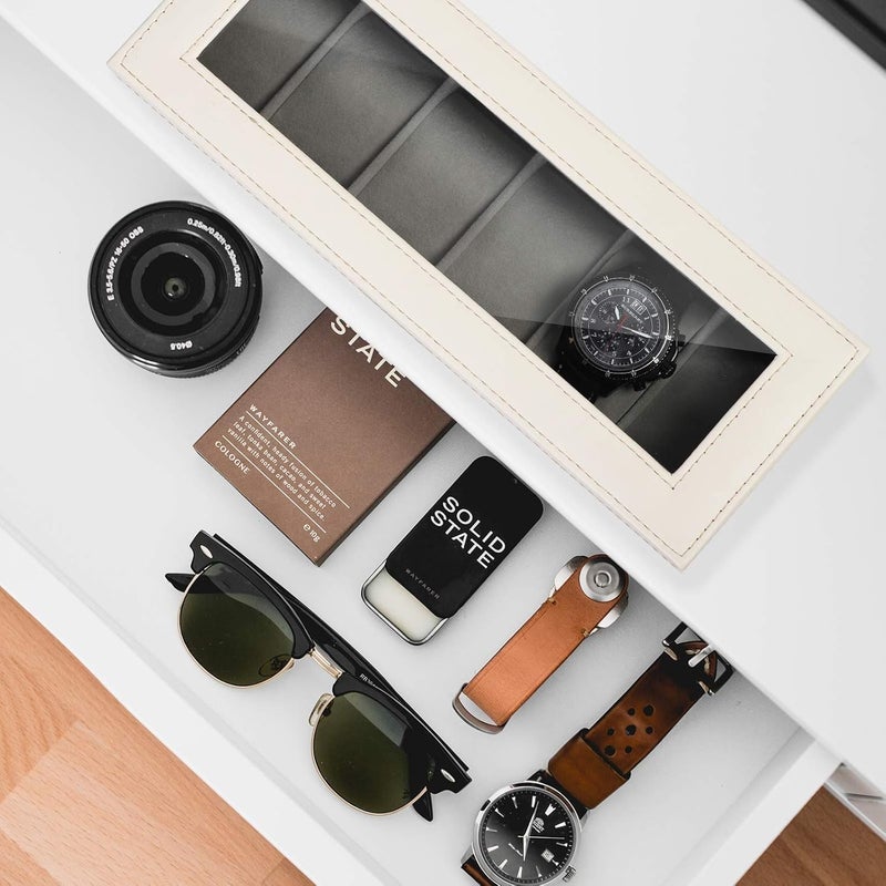 NEX Watch Case, 6 Slot Leather Watch Box Display Case Organizer Glass Jewelry Storage - Image 4